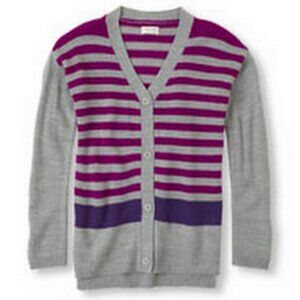 The Children's Place Girls Knit Sweater Purple Gray Striped Cardigan S, …